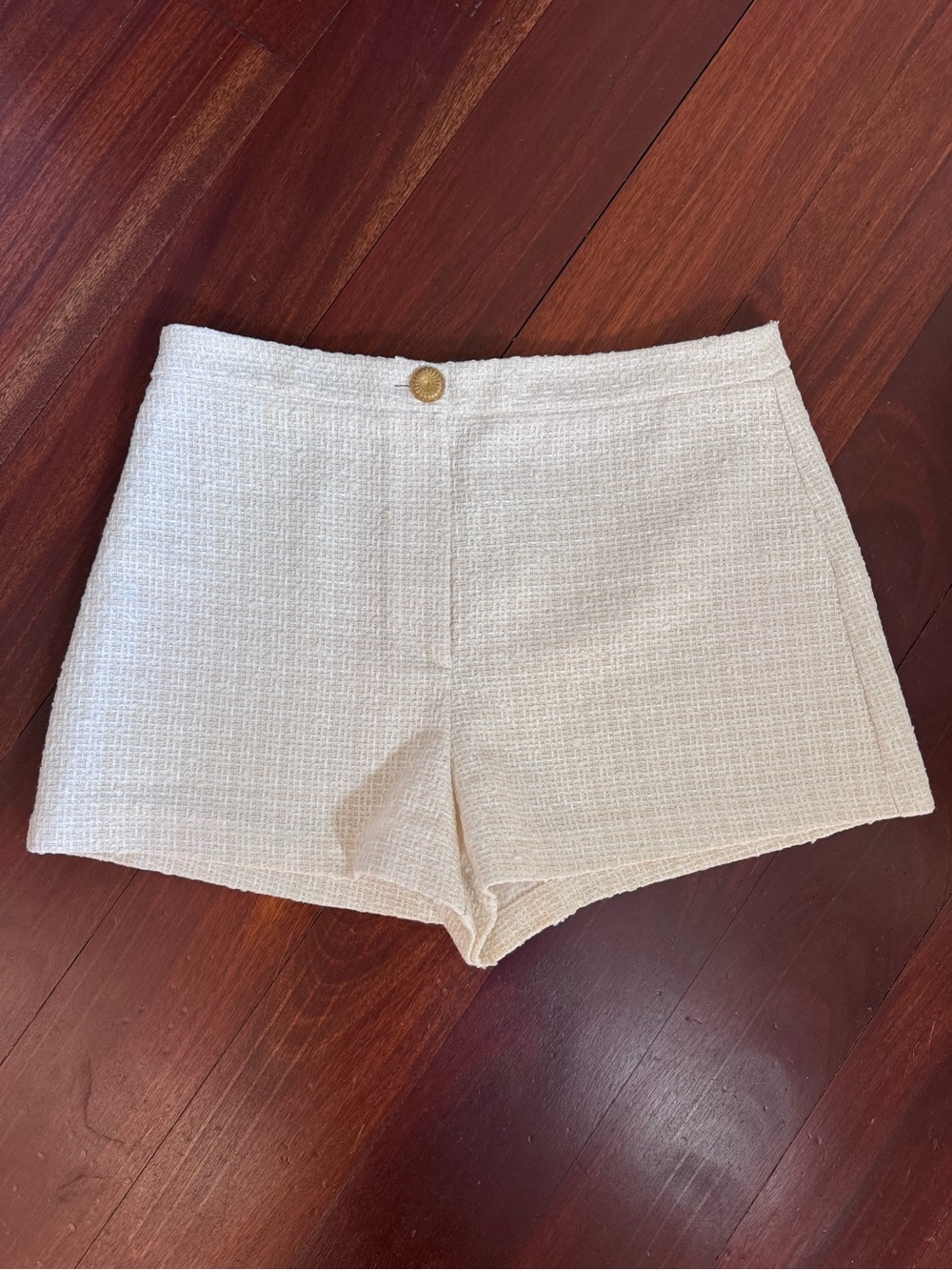 Zara Cream Tweed Textured Women's Shorts